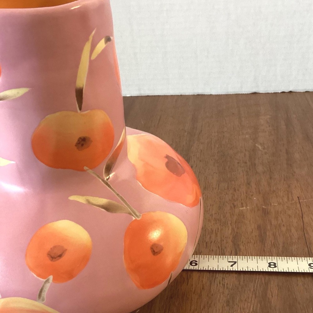 Anthropologie Benni Kenny A Sunday Painter Pink Floral Ceramic Vase Gold Accents - Picture 6 of 9